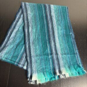 TRESART CACHE Teal Blue/Green Striped Alpaca Blend Scarf 72x12